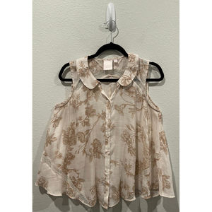 LAUREN CONRAD Beige Tan Floral Sleeveless Blouse